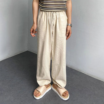 Aidase Mens Cotton Linen Casual Straight Leg Cinch Pants Genderless 2024 New Summer Fashion Simple Youth Thin Solid Color Pants Unisex aidase-shop